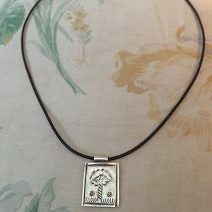 Sterling Silver Disc on Leather Cord